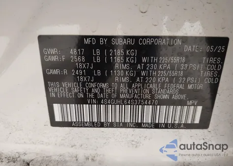 2025 Subaru Crosstrek Limited from USA, damaged, VIN 4S4GUHL64S3754470